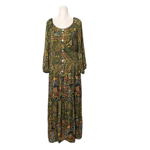 Figueroa & Flower Green Floral Tiered Maxi Dress Size Large - Picture 4 of 8